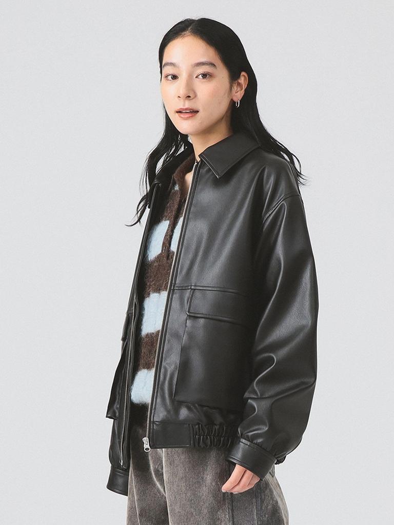 Ray Beams Women's Faux Leather Flight Jacket, Black 1