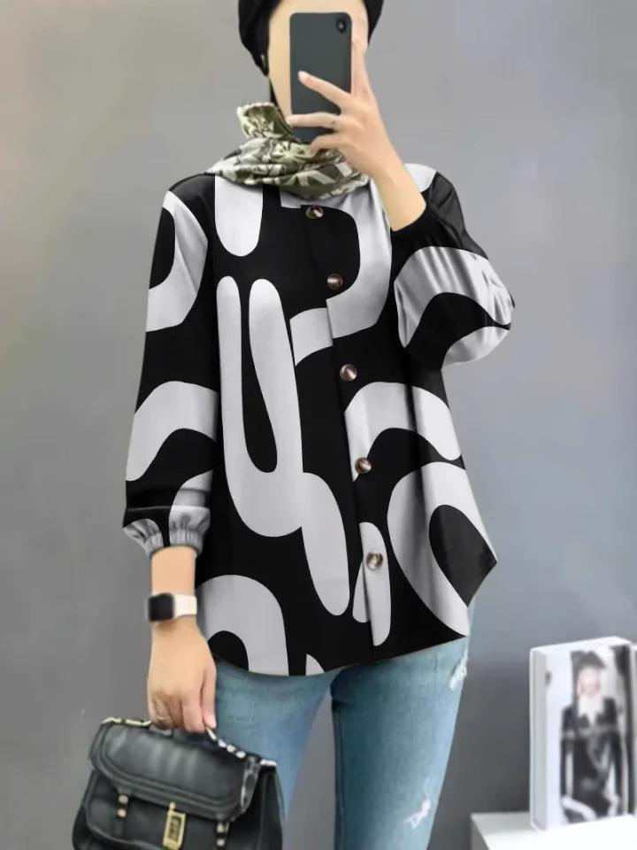 2024 Women's Muslim Floral Bohemian Bubble Sleeve Casual Top
