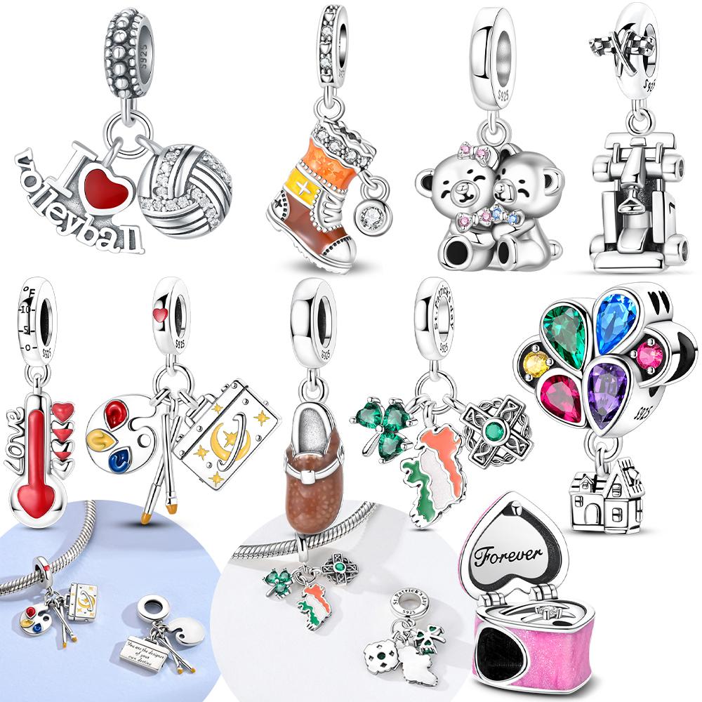 Authentic copper Colored Zircon Stone Hot Air Balloon Pendant Volleyball Slippers Bead Charms Compatible With Bracelets Diy Jewellery Gift Making
