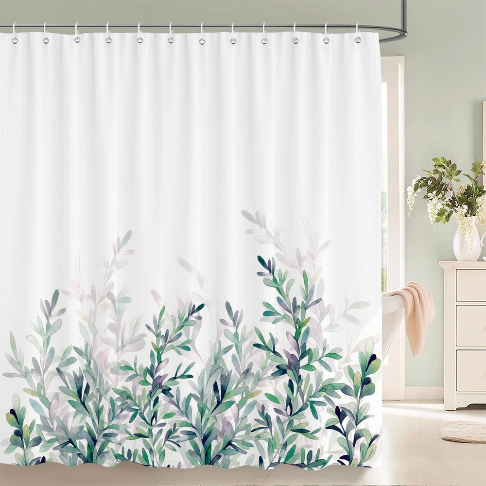 Green Plant Leaves Print Shower Curtains Watercolor Boho Floral Waterproof Morden Bathroom Bathtub Curtain Room Decor With Hooks