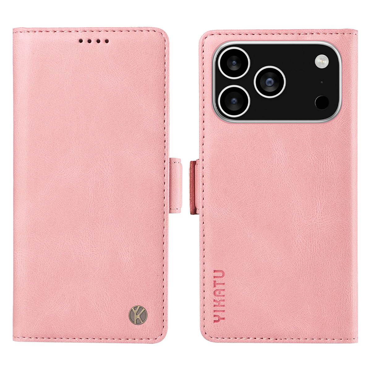 

For iPhone 17 Pro Leather Case YIKATU YK-005 Skin-touch Feeling Wallet Phone Cover Pink