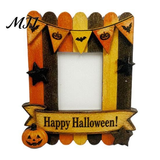 Süßer Cooler Stil Halloween Holz Foto Rahmen, Niedlicher Geist Schmetterling Katze Tischdeko Kürbis Rahmen mit Ständer, Kawaii Bildhalter für Schreibtisch