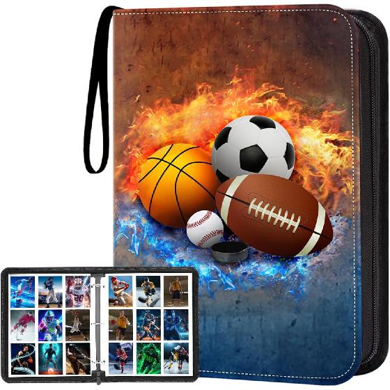 Sports Card Binder Sleeves,900 Pocket Sports Card Holder 50 Removable Sheets for Trading Cards Zipper Folder Collector Album 3 Ring Baseball Football