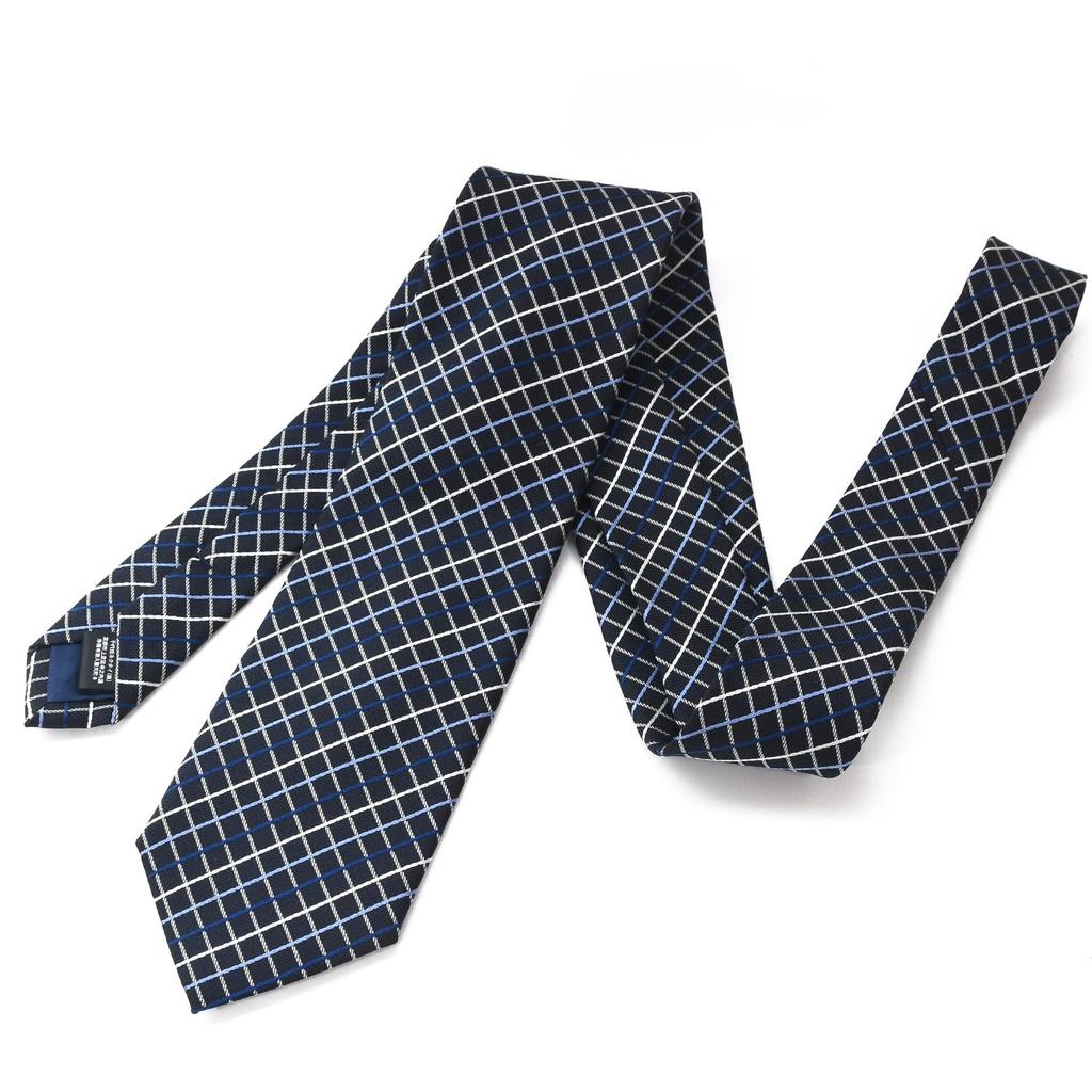 MICHIKO LONDON Brand Necktie Made in Japan Nishijin Ori Silk Jacquard Weave Check D [MICHIKO LONDON] 100% (D Pattern Navy)