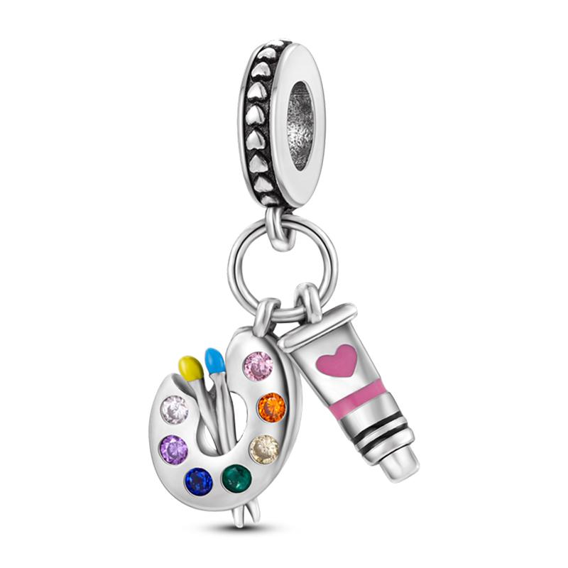 New S925 Silver Color Eggshell Painter's Palette Artist Charms Beads Fit  S925 Original Bracelets DIY Jewelry Birthday Gift