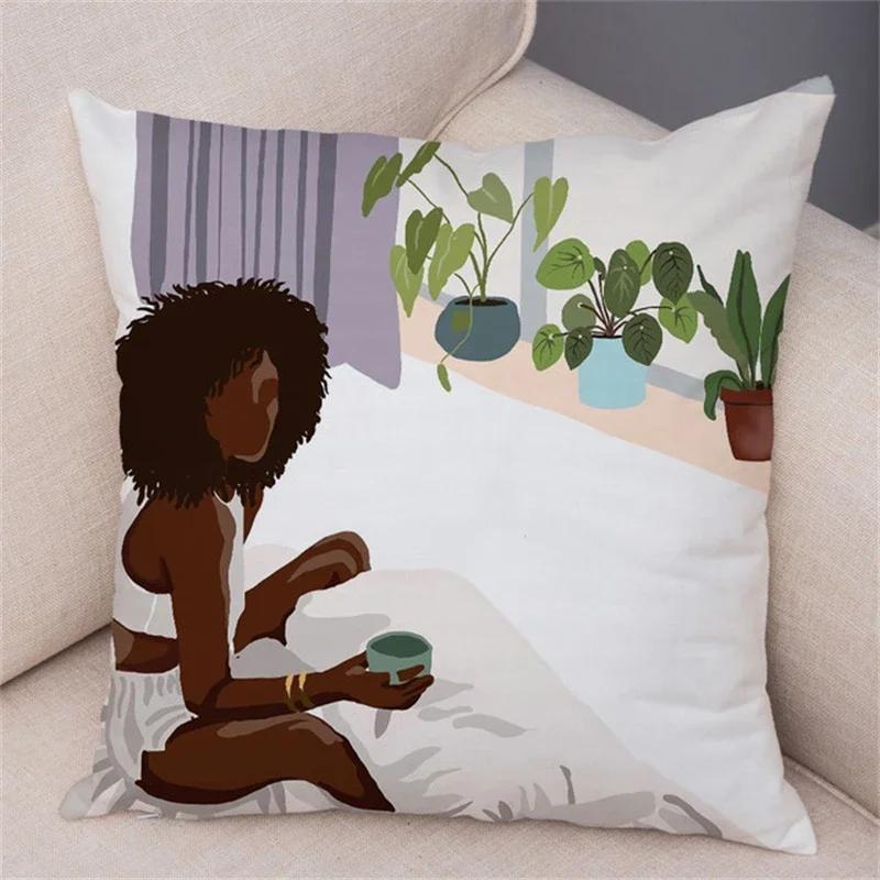 Model Geometric Moda Femei Canapea Mașină Decor Home Husă Pernă Față de Pernă Neagră Fată Africană
