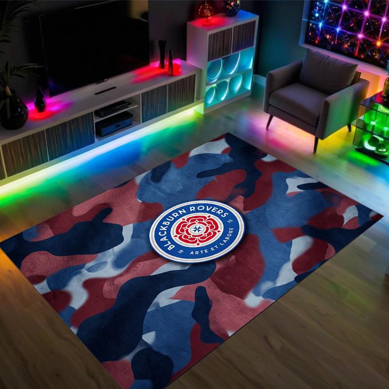 Blackburn Rovers Football Design Crystal Velvet Carpet Cozy Non?Slip Printed Rug For Bedroom Living Room Entrance