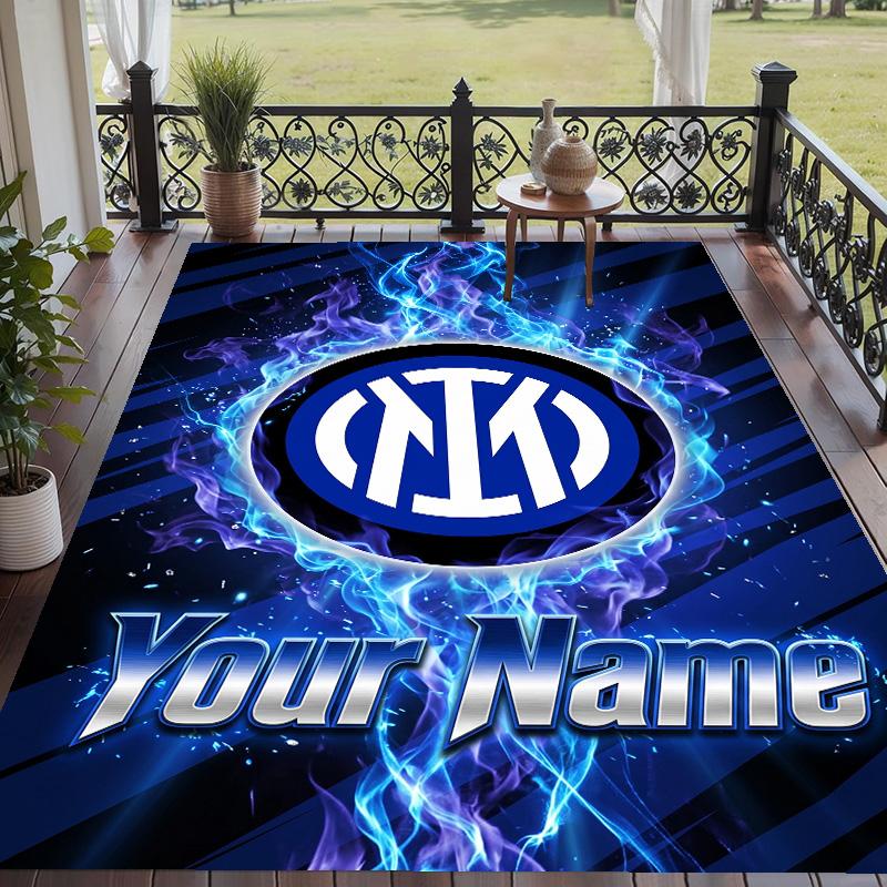 Custom Text Printed Rug Inter Milan Non Slip Floor Carpet For Home Room Decor