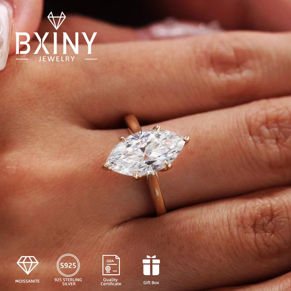 BXINY 1/2CT Marquise Cut Moissanite Ring 925 Silver for Women Solitaire Wedding Band Gifts Fine Jewelry GRA