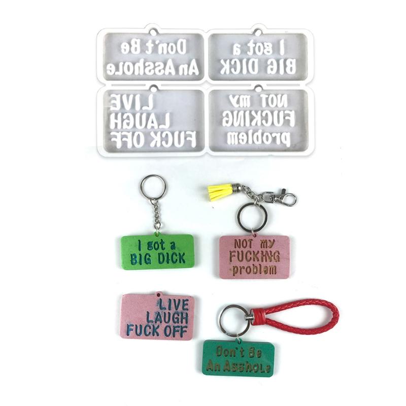 2PCS Word Resin Molds Silicone Keychain Epoxy Casting Mold for Key Fob Luggage Tag for DIY 2Pieces Crafts Pendant Making