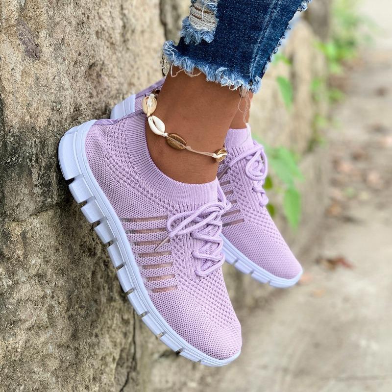 Prodyšné úpletové síťové tenisky pro ženy – lehké šněrovací běžecké boty