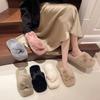 Foreign trade large size 2025 autumn and winter new flat-bottomed fluffy slippers women's cross household thick-soled outer wear one-word cotton sl