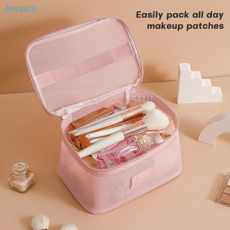 Mesh Makeup Bag - 1pcs Transparent Cosmetic Organizer with Handle, Travel Toiletry Storage Pouch