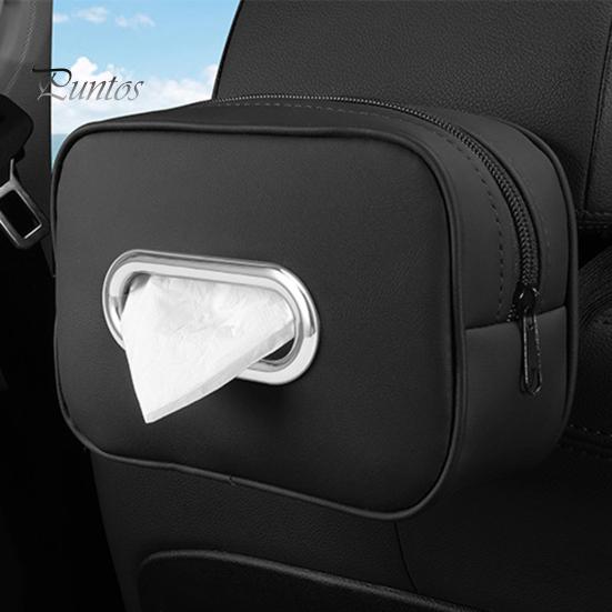 Car Tissue Holder Storage Box Zipper Closure Solid Color Easy To Clean Hanging Paper Towel Storage Box Car Interior Decor