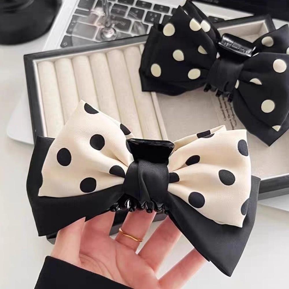 Elegant Polka Dot Bow Clip Bowknot Grab Hair Clip Fashion Ponytail Hair Clip for Women