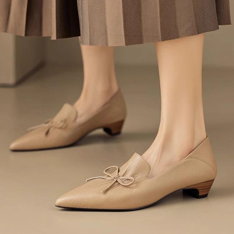 Pointed Toe Low Heel Elegant With Bow Woman Pumps Korean Style Chic Point Comfortable Summer Trend Y2k Office Shoes for Women