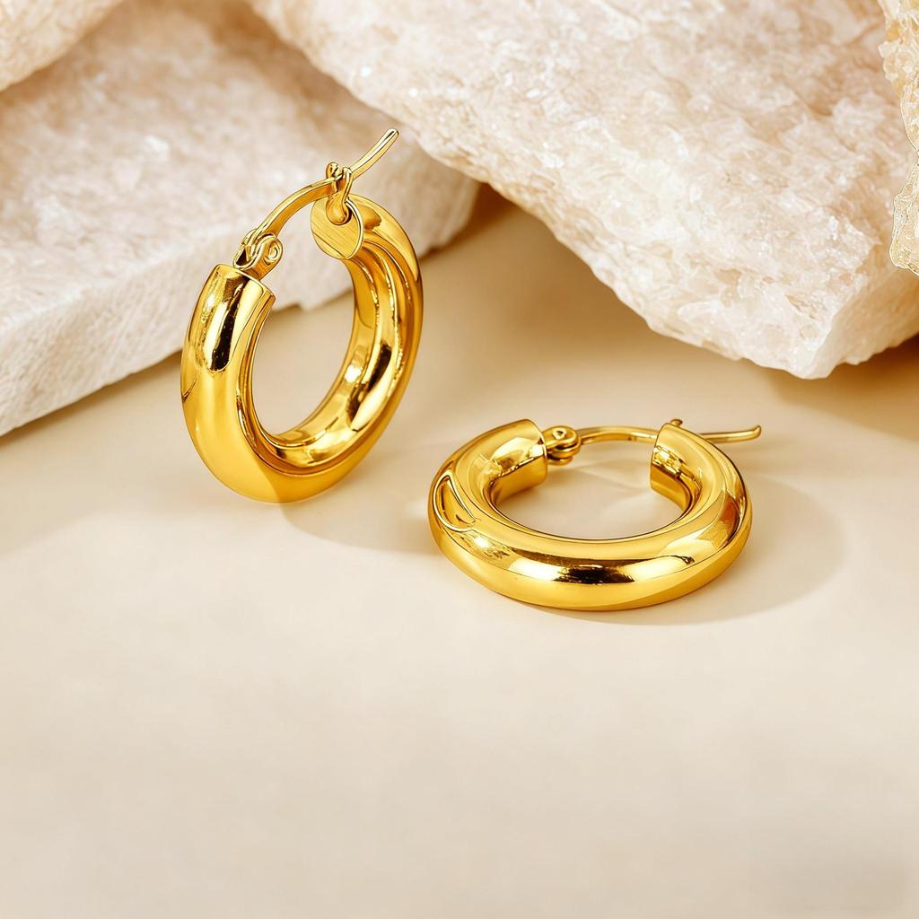 European American Classic Smooth C-Shaped Hoop Titanium Steel Retro Earrings for Women