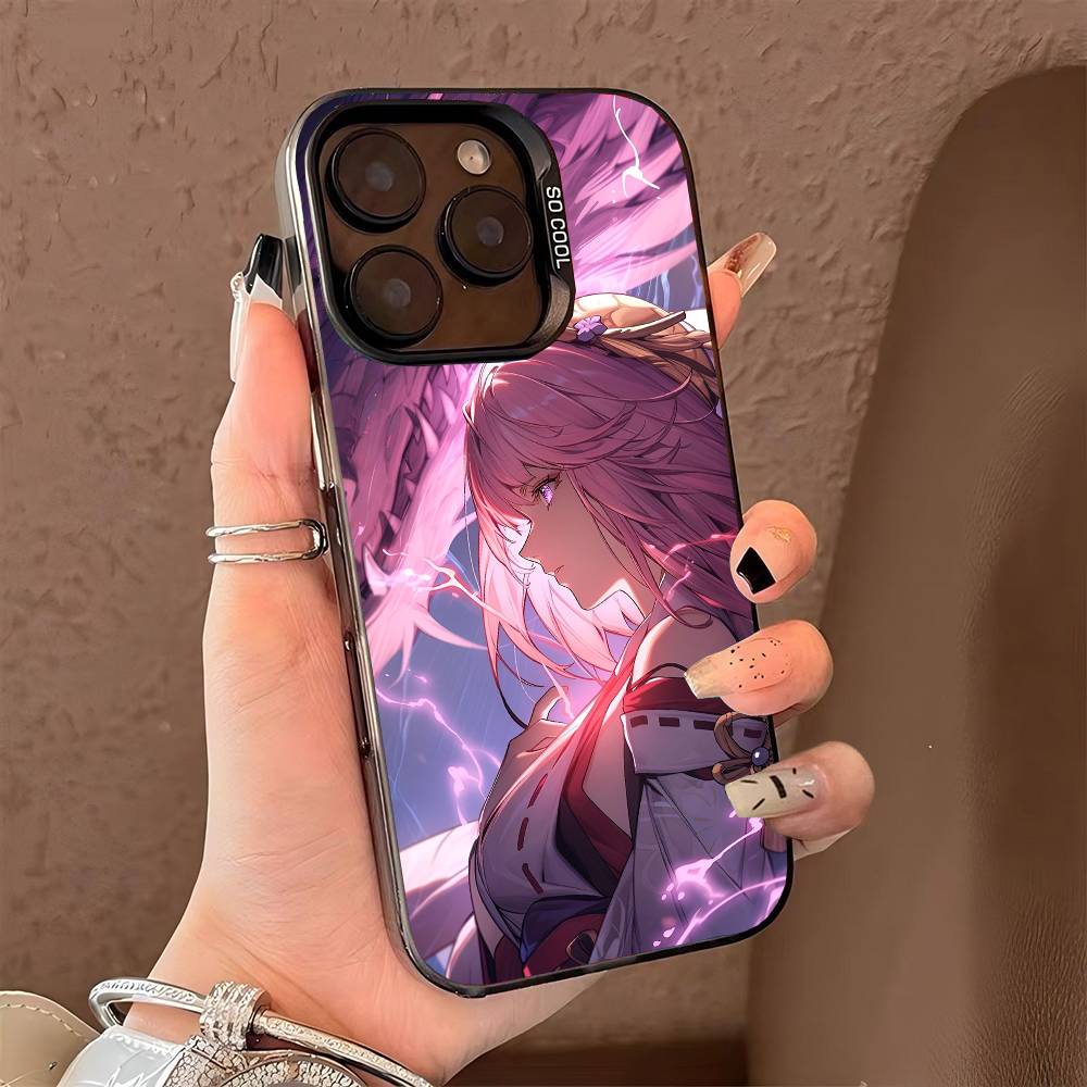Coque de téléphone Yae Miko Genshin Impact pour iPhone 17 17Air 16 15 14 13 12 11 Pro Max Plus Colorée Argent