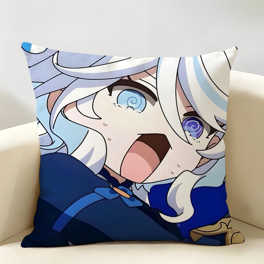 Furina Cute Genshin Impact Cushion Cover Natural Linen Organic Fabric DoubleSided Printing Room Sofa Decor Pillow Case
