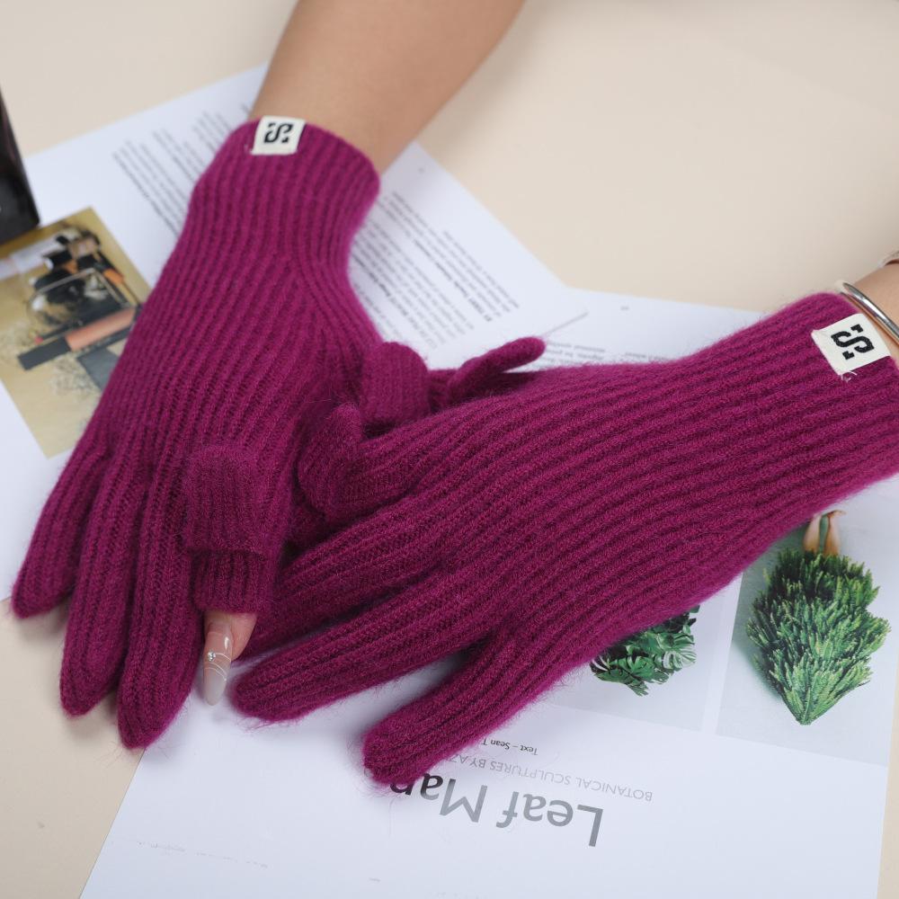 Touch Screen Gloves Autumn and Winter Warm Finger Gloves Thickened Warm Knitted Wool  Korean Student Gloves