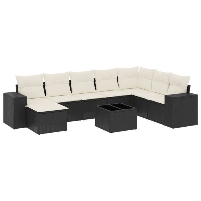 VidaXL Garden Lounge Set with Cushions 9 Pcs, Patio Sofas, Patio Furniture Set, Outdoor Furniture, Black 3222965