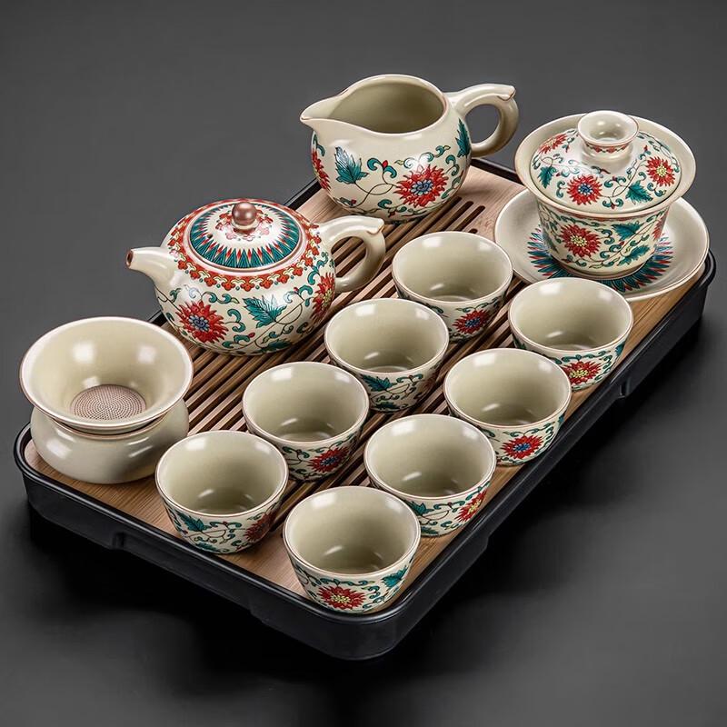 Lainuo Chinese Ru Kiln Floral 12-Piece Tea Set
