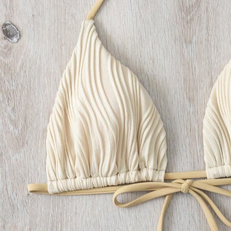 Solid color lace-up split sexy bikini women's three-point hot girl swimsuit women