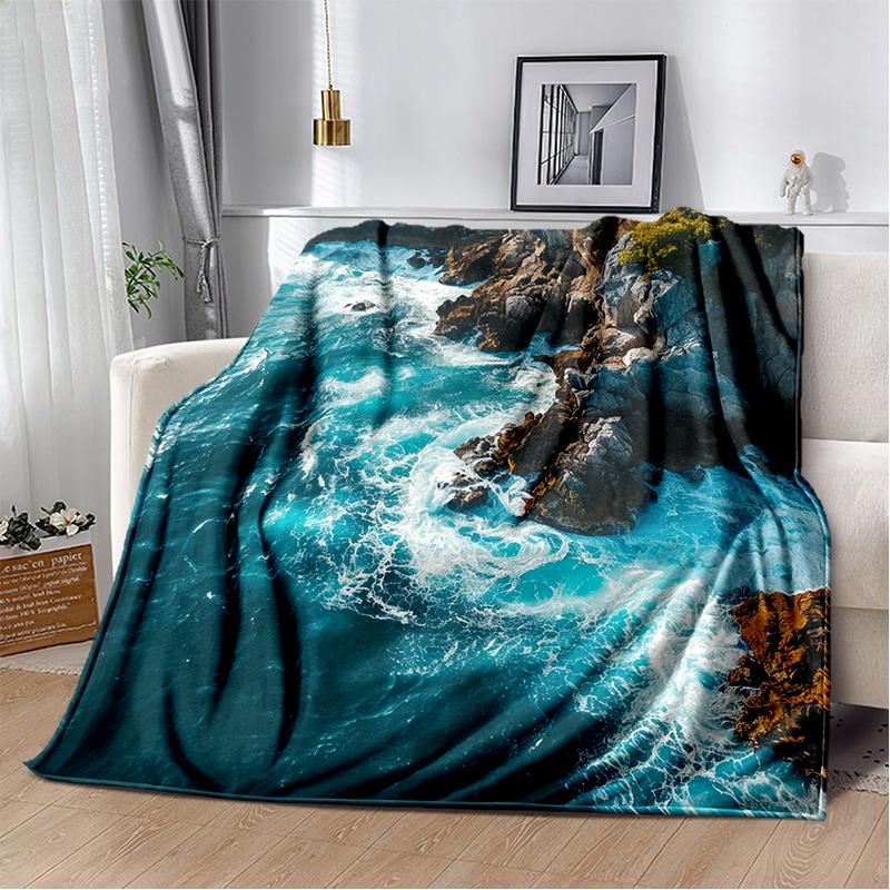 2025 New Style Sea Water Beach Reef 3D Nature Scenery Blanket,Soft Throw Blanket for Home Bedroom Bed Sofa Travel Picnic Cover