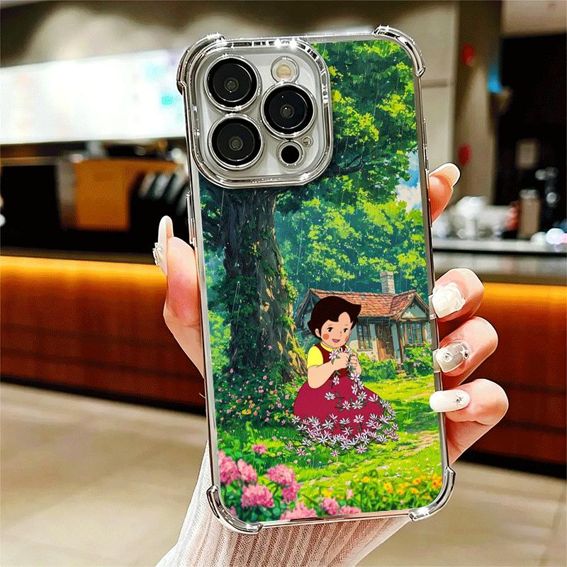 Heidi Cartoon Cute Plating Phone Case For Iphone 16 17 Pro Max Air 16E 14 15 Plus 12 13 Mini Anti-Fall Airabag Cover