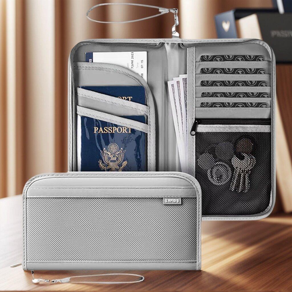 RFID Passport Bag Multifunctional Anti-theft Brush Hand-held Document Bag Travel and Business Ticket Holder Wallet Travel Ticket Storage Bag