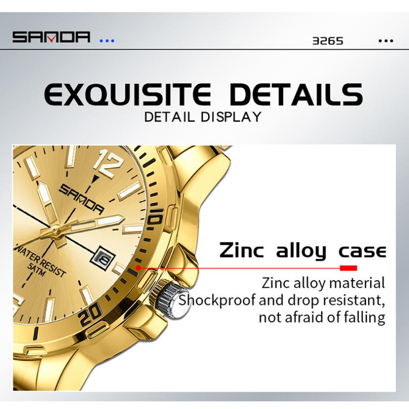 SANDA Business Men's Quartz Watch Large Dial Waterproof Calendar Night Light New Men's Quartz Watch