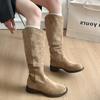 New Style Women's Low Heel Side Zip Suede Thigh High Women's Luxury Boot Retro Woman Boots Autumn Winter Knee High Boots