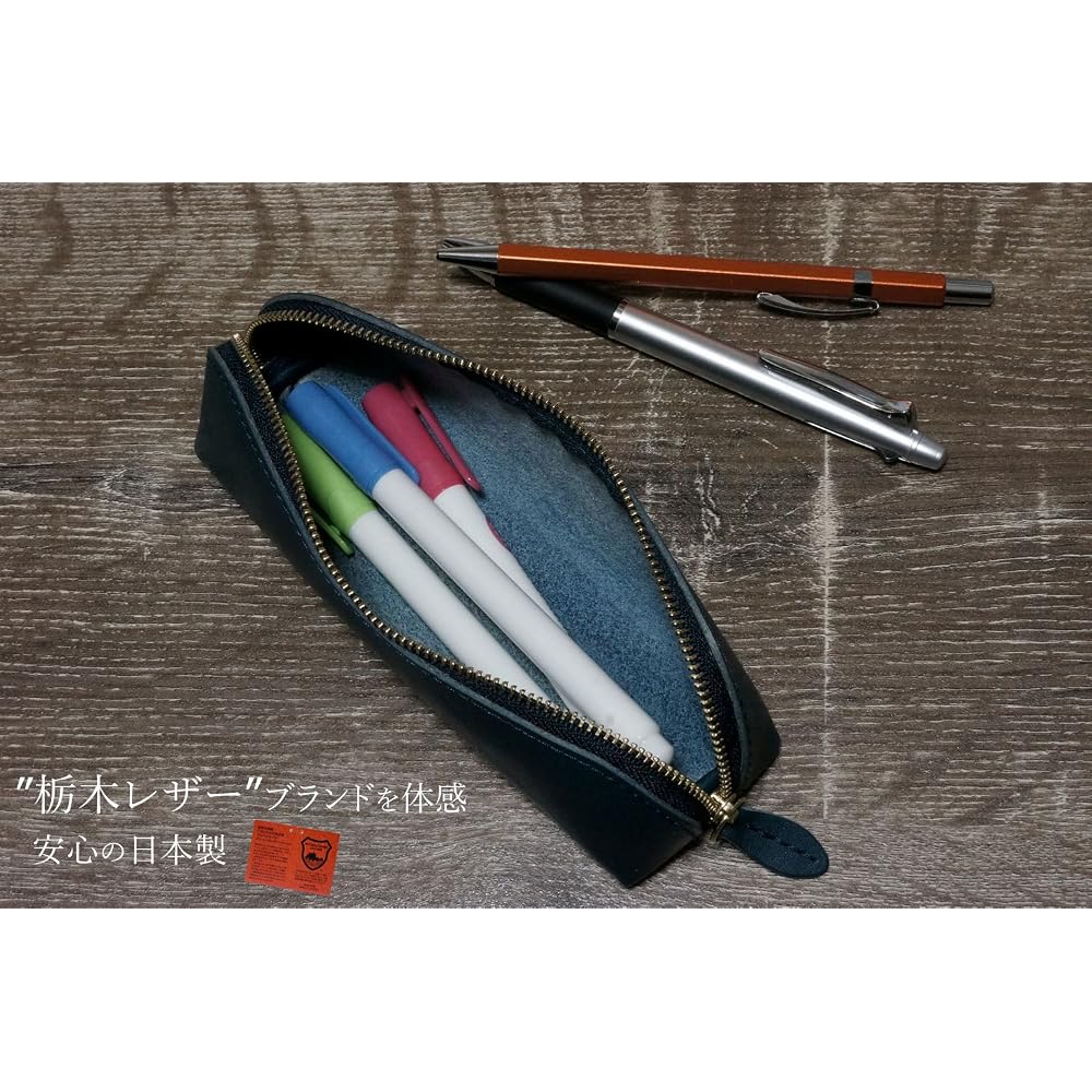 Tochigi Leather Round Zip Pencil Case Natural Cowhide Brown Genuine Leather Japan