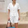 Blusa de Manga Curta Feminina e Shorts Conjuntos de Verão de Duas Peças