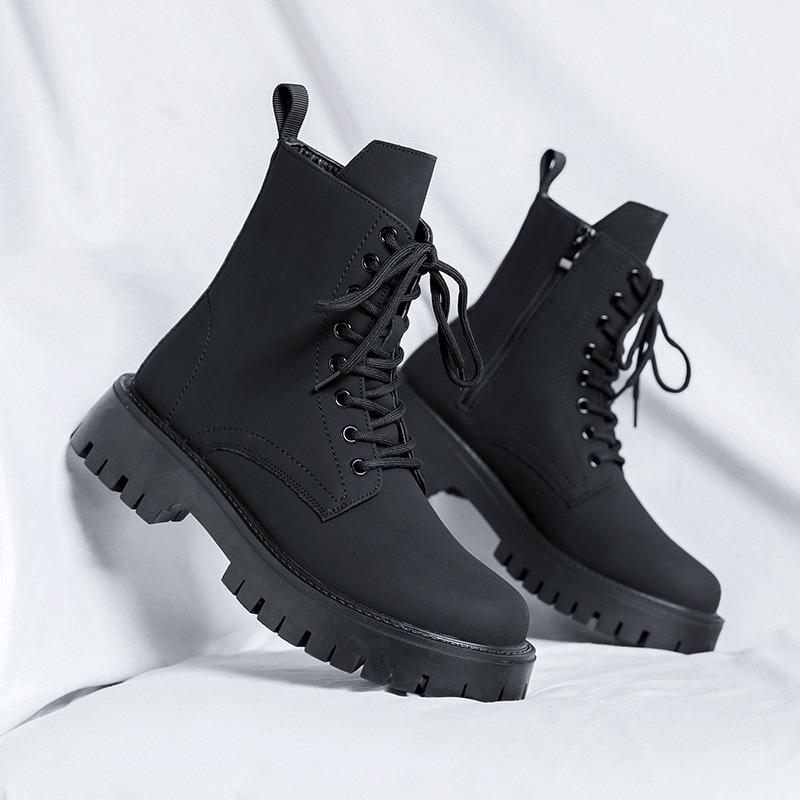 2026New Men's Boots Fashion High Top Motorcycle Boots British Casual Leather Boot Plush Warm Winter Boots for Men Platform Botas
