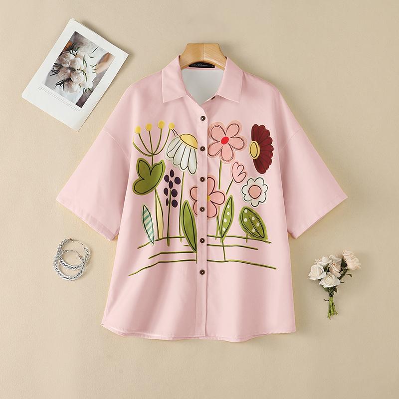 ZANZEA Women Casual Turn Down Collar Floral Print Loose 3/4 Sleeve Blouse