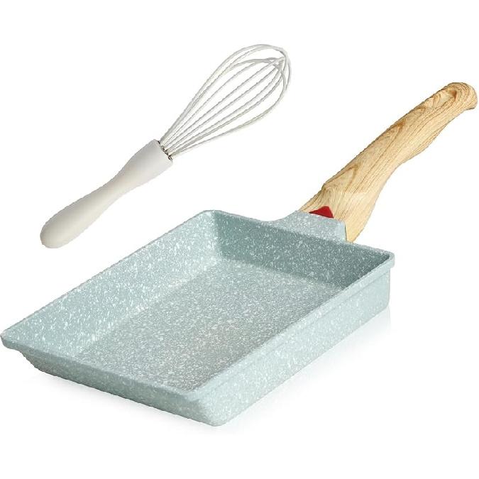 

Tamagoyaki Pan Japanese Omelette Pan - Nonstick Tamago Pan, Rectangle Egg Frying Pan, Omelet Pan with Whisk, Wooden Handle, PFOS & PFOA Free, Oven & 7*6 inch