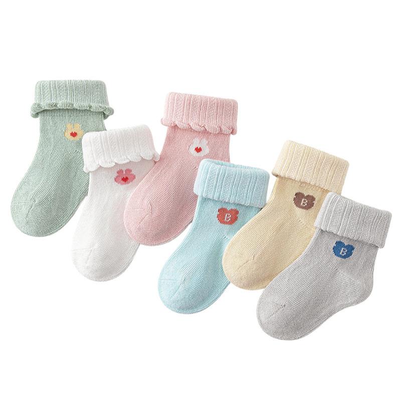 

3 пары детских хлопковых носков до щиколотки с милым мультяшным медведем и кроликом, носки без костей для младенцев и малышей