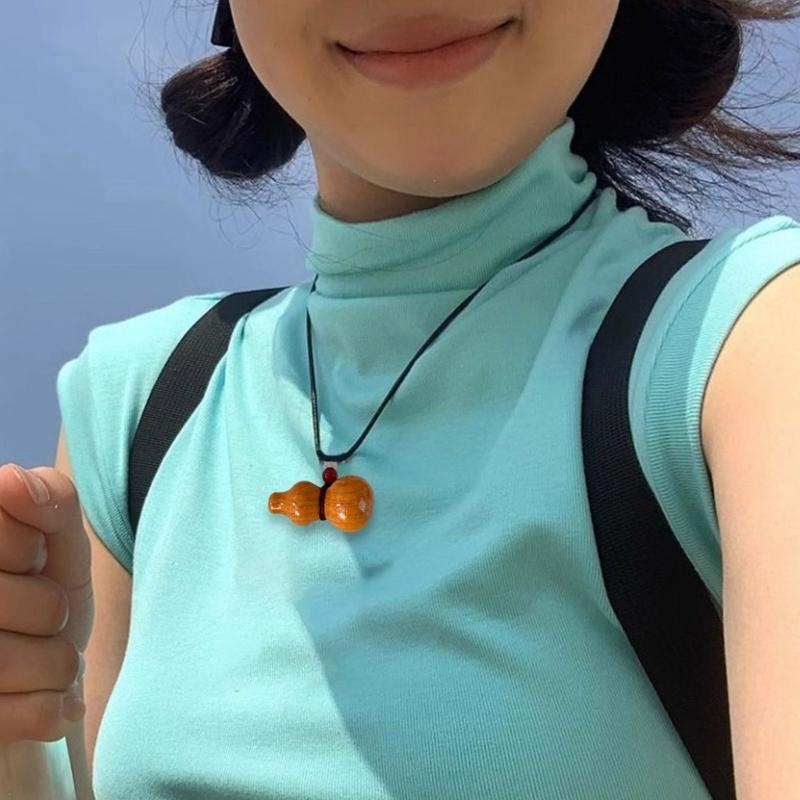 Creative Wood Gourd Pendant Necklace Long Rope Necklace Handmade Adjustable Rope Sweater Chain Present for Women Girls