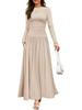 2025 Cross-border Women's Round Neck Pleated Pocket Slim Fit Long Sleeve Knit Dress