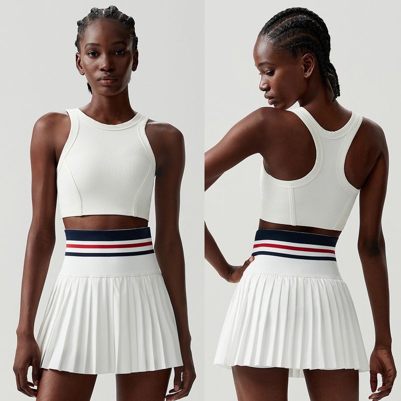 Sports Fitness Yoga Wear Suit Female Exposure-Proof Skirt Pocket Tennis Skirt Quick-Drying Shockproof Beauty Back Exercise Bra