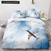 Airplane King Queen Full Duvet Cover Vintage Fighter Bedding Set for Kids Teens Adults Sky Clouds Grey 2/3pcs Soft Quilt Cover