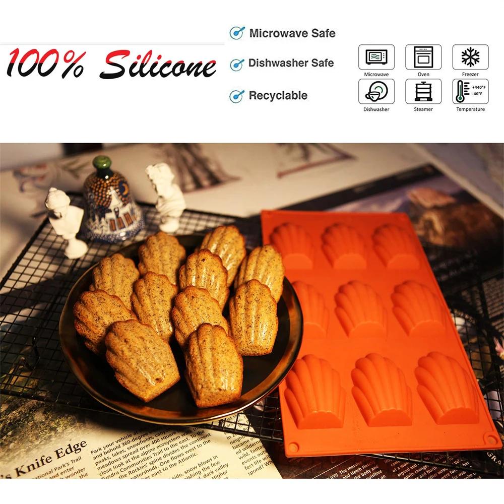 Silicone Madeline Cookies Pan 9 Cavities Madeline Mold Nonstick Baking Pan for Make Madeleine Cookies Baking Tool