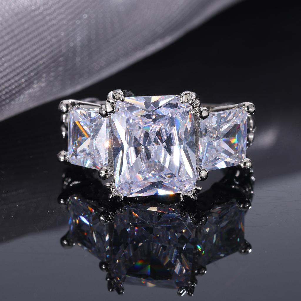 925 Silver Plated Classic Simplicity Rectangle Zircon Ring For Women Engagement Wedding Luxury High Quality Fine Jewelry
