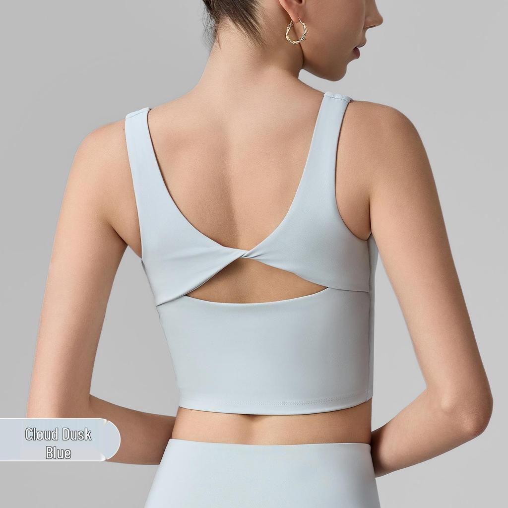 Damen Sport-Tanktop mit Schmetterlingsrücken und stoßfestem BH, festen Cups, ideal für Pilates und Yoga.