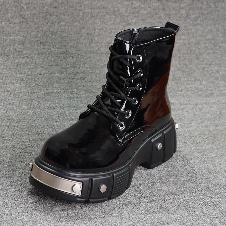 

Платформні черевики Мартін Металеві панк-черевики на блискавці Черевики-локомотиви Британські черевики з великою головою Модні універсальні черевики-інструменти з високим верхом 44 чорний