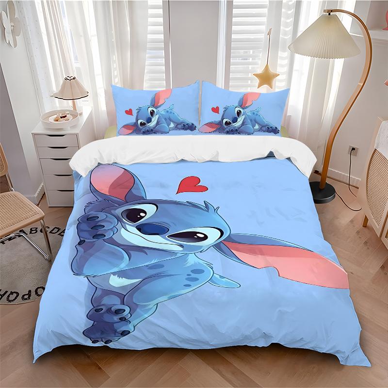 Stitch'S Playful Pose Printed 3pcs Bedding Set Soft Microfiber 1 Duvet Cover And 2 Pillowcases Home Bedroom Decor Xmas Gift K1491