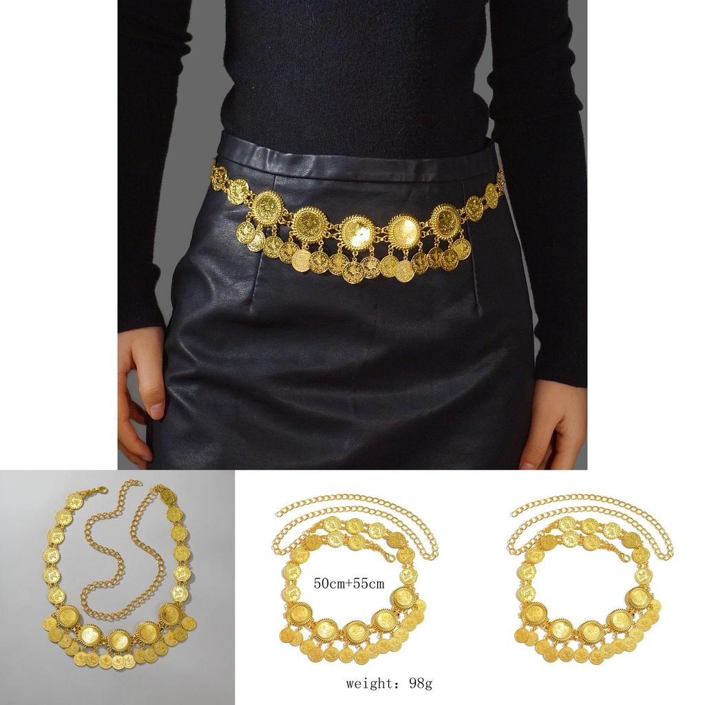 Gold Metal Coin Tassel Waist Chain For Women Summer Fashion Accessories