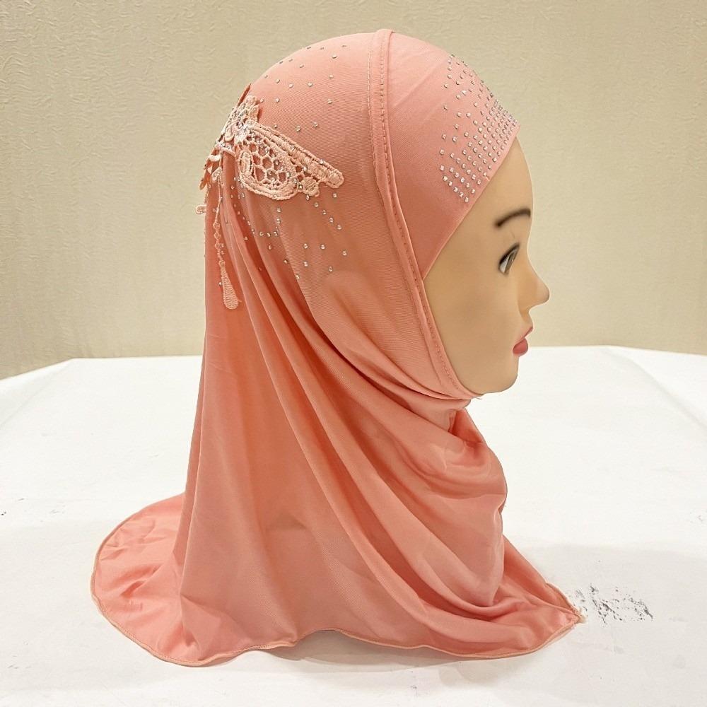 Lace Rhinestone Decor Kids Hijab Breathable Headscarf Charming Head Wrap  Casual