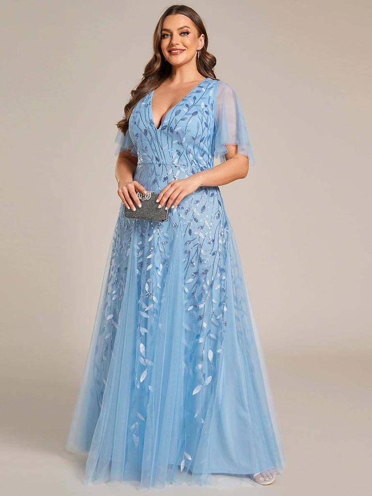 2026 Summer European & American V-neck Patchwork Mesh Evening Gowns for Banquets & Performances